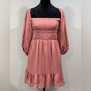 Express Mini Pink Smoked Balloon Off the Shoulder Sleeves Tiered Dress Size XXS